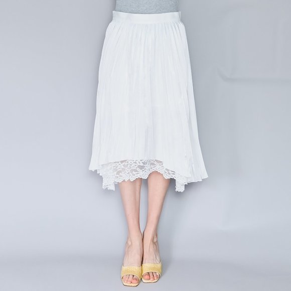 CALVIN LUO Lace Hem White Satin Pleated Skirt NWT L - Picture 7 of 7